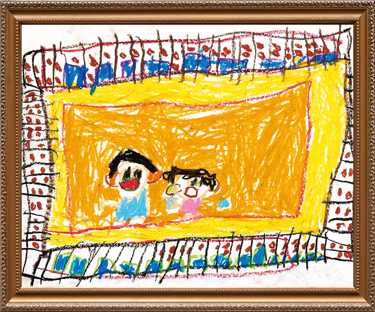 幼児の部「妹と駅のホームで電車を待っているところ」